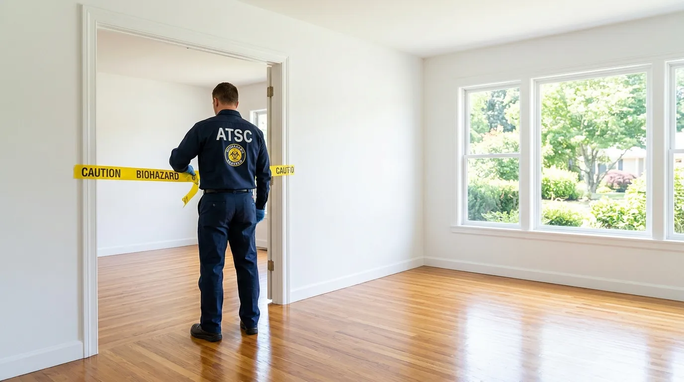 Certified biohazard cleanup crew performing Trauma Scene Cleanup in Calverton